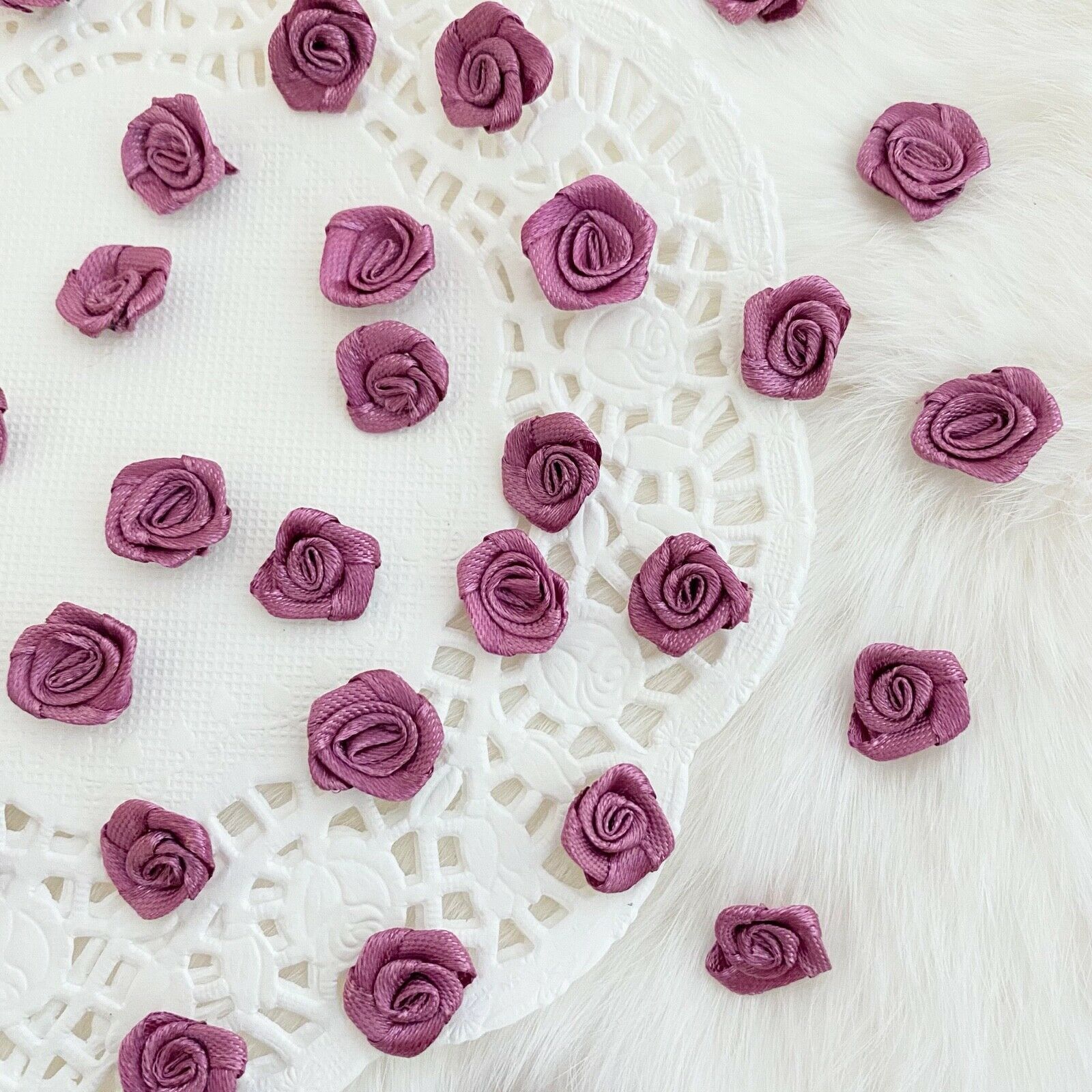 Mauve Satin Roses Mini Purple Satin Rose Buds Craft Flowers Sewing Card Making