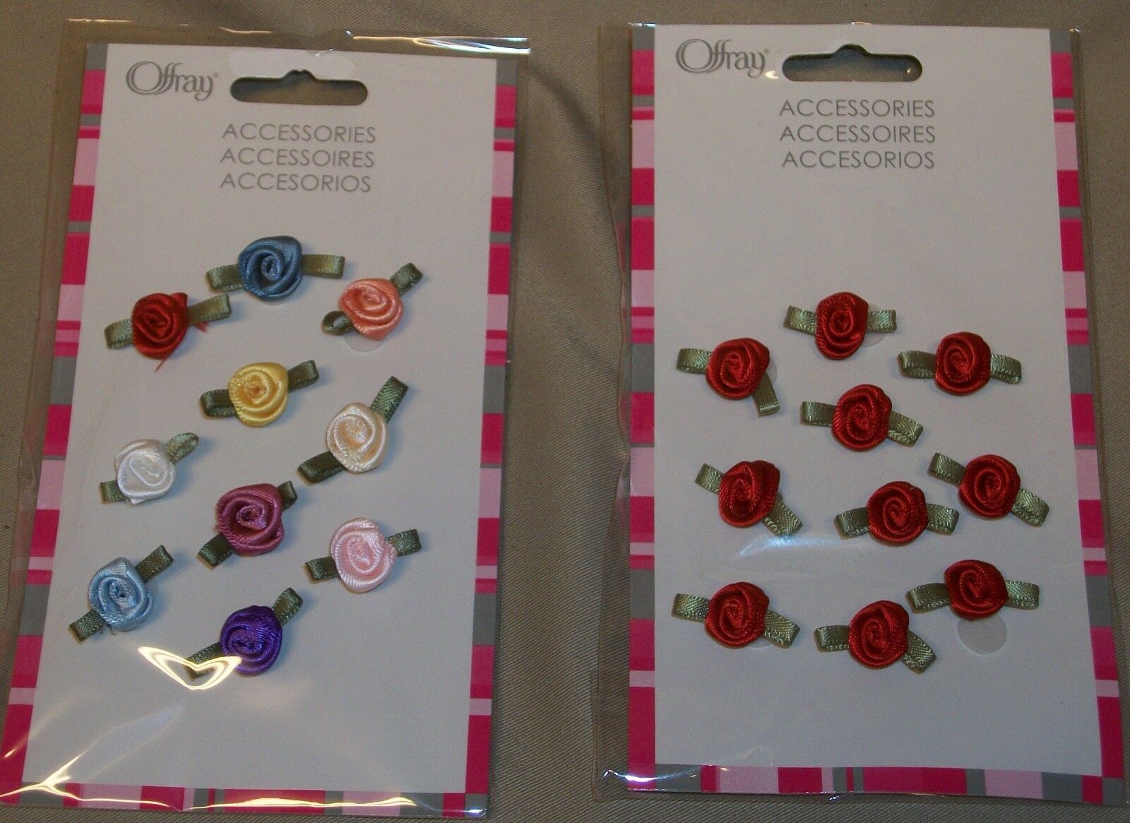 30 Pieces (3-10 Piece Packs) Satin Ribbon Rose Buds  Red Or Assorted  1/2" Diam.