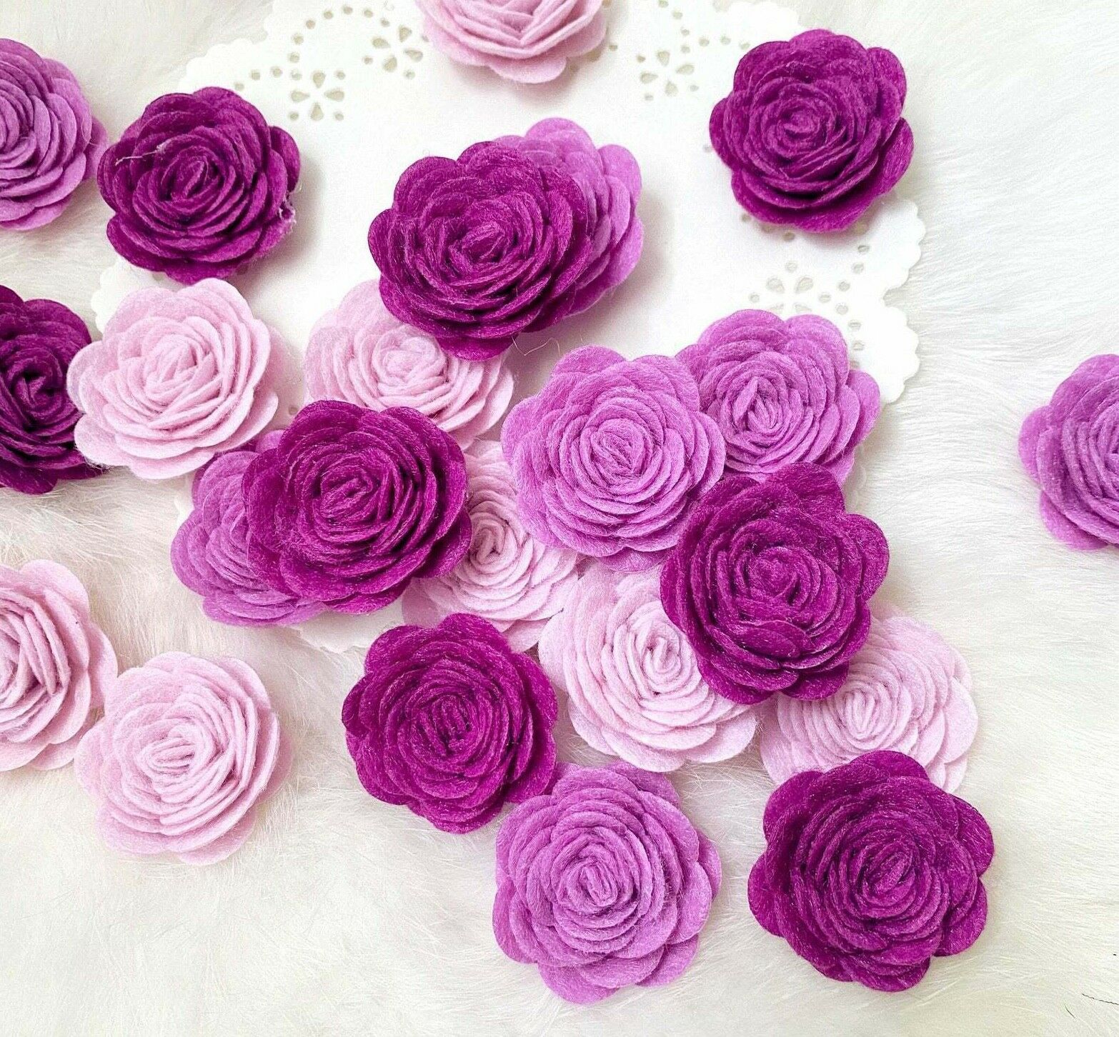 Purple Felt Roses Wool Felt Flowers Handmade Headband Flower Applique Sew On