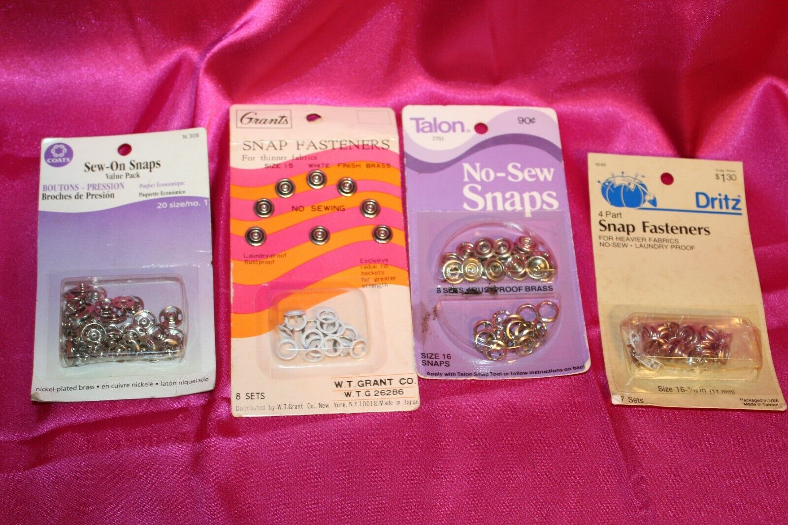 Lot Of 4 Pkgs Dritz Coats Sew-on & Grommet Snaps Home Sewing Sz 1 15 16  Silver