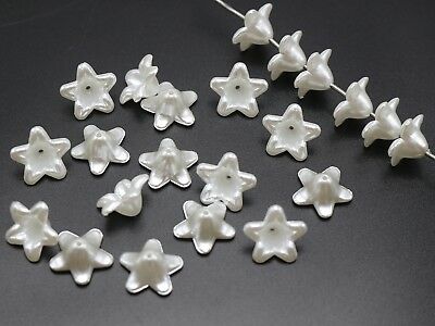 100 Pure White Acrylic Pearl Bead Cap Bell Flower Beads 12mm Sewing Bow Center