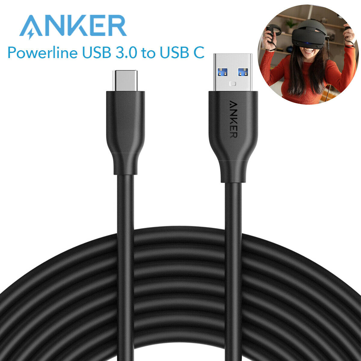 Anker 10ft Type-c Cable For Oculus Quest 5 Gbps Data Sync Phone Tablet Charging