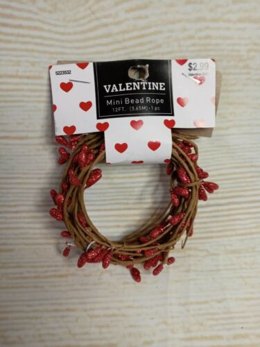 New! Red Garland Mini Bead Rope Decor 12 Ft Floral Christmas Crafts Berry Wire