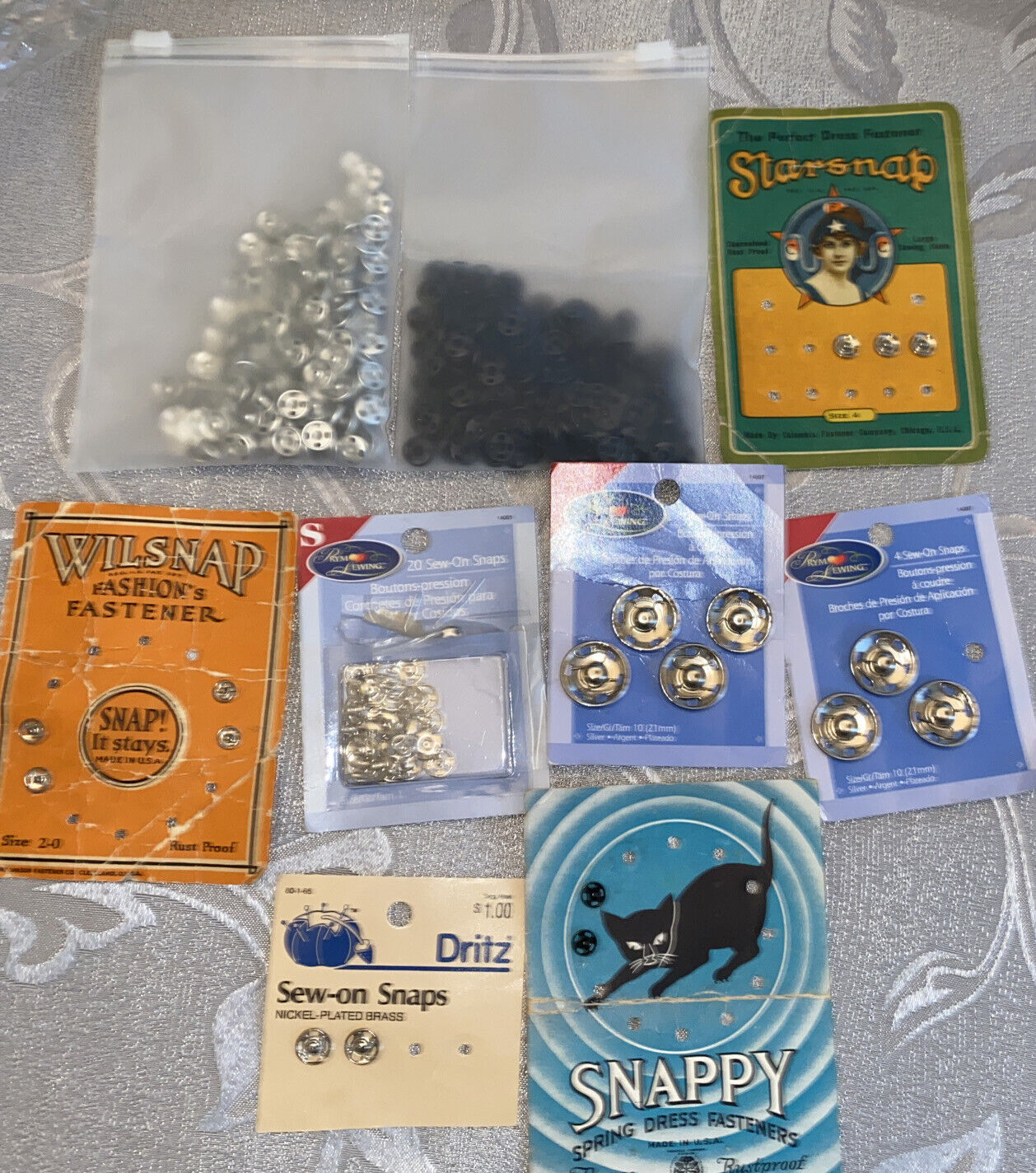 Lot Of Vintage Sew-on Snaps Silver & Black New
