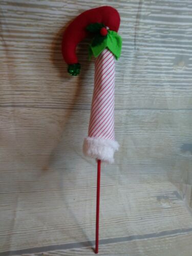 New! Elf Foot Leg Christmas Floral Flower Pot Wood Stake Pick 18" Crafts