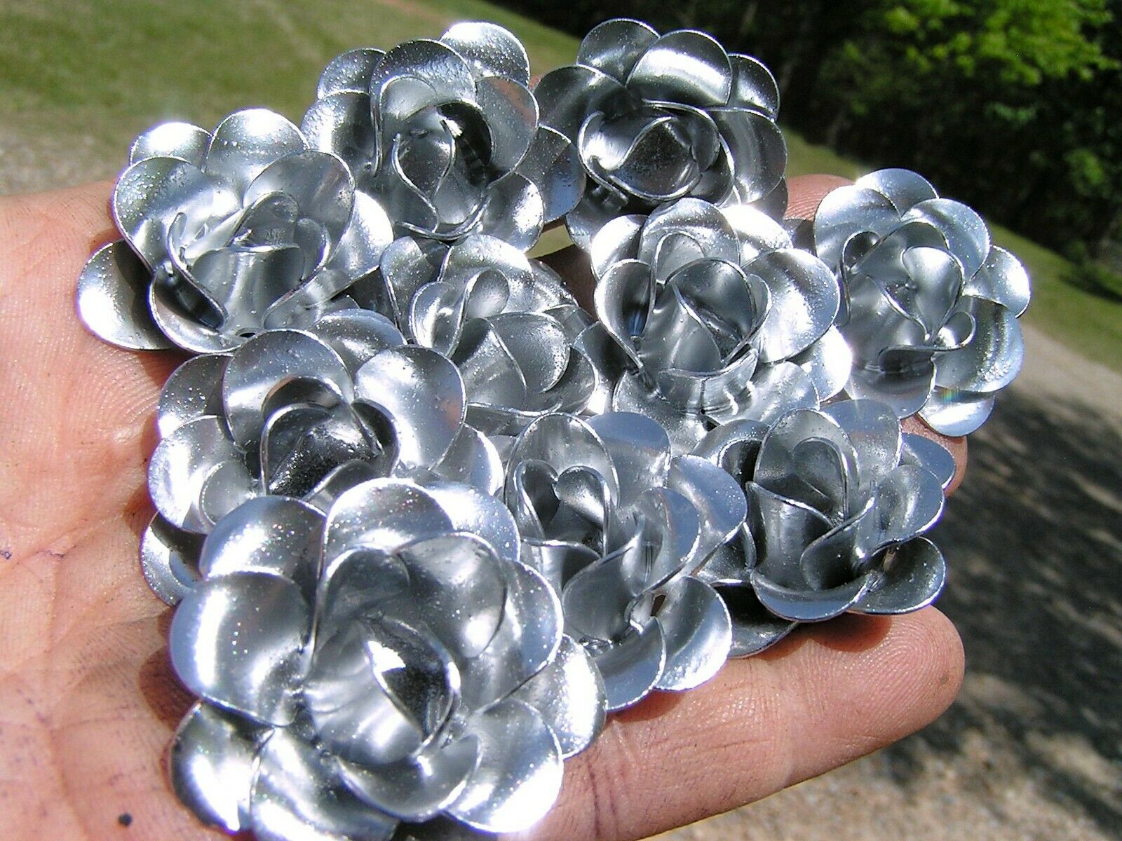 10 Shiny Stainless Color Metal Roses, Flowers For Crafts, Jewelry, Embellishment