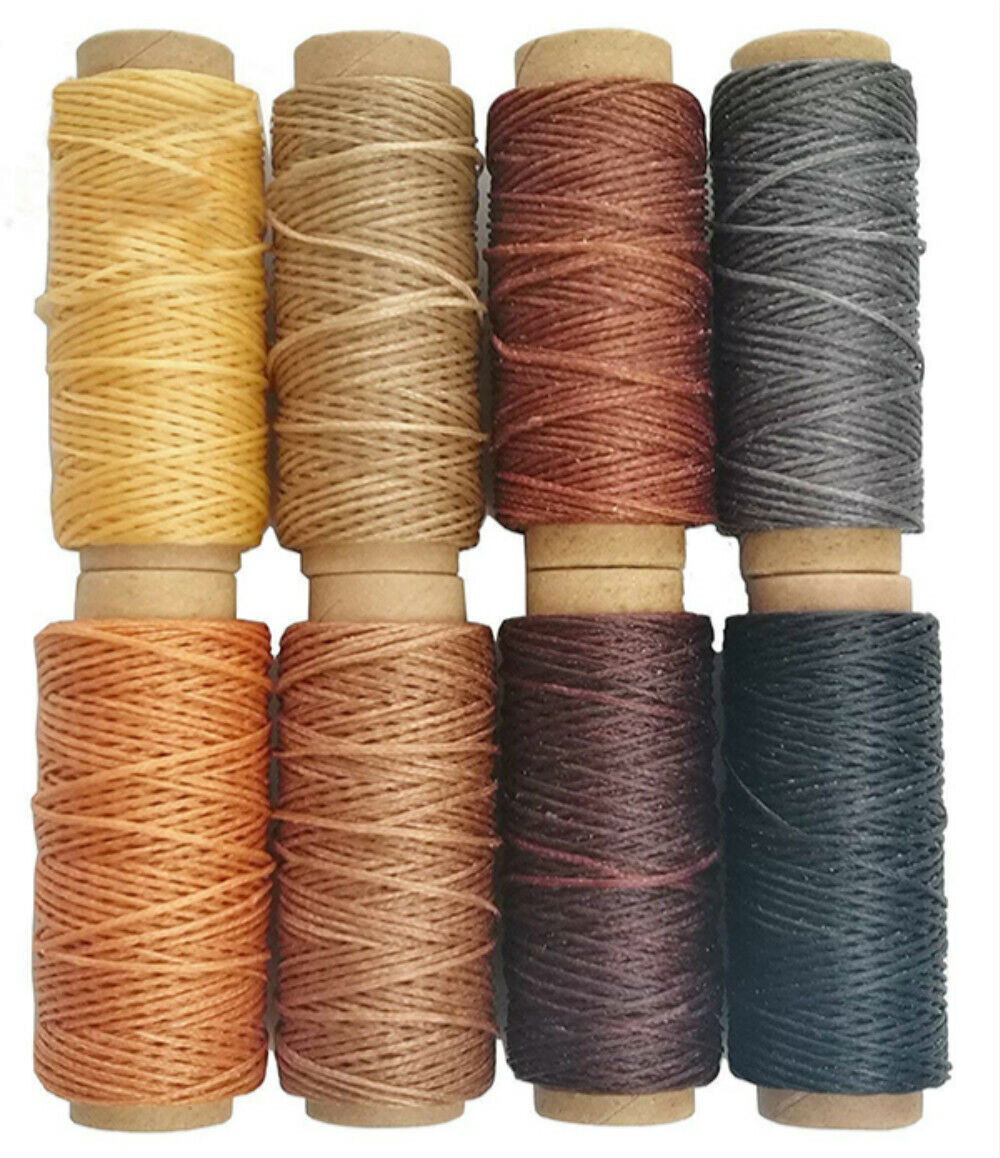 8pcs 50m 150d Leather Sewing Flat Waxed Thread Cord For Craft 1mm Diameter Wax