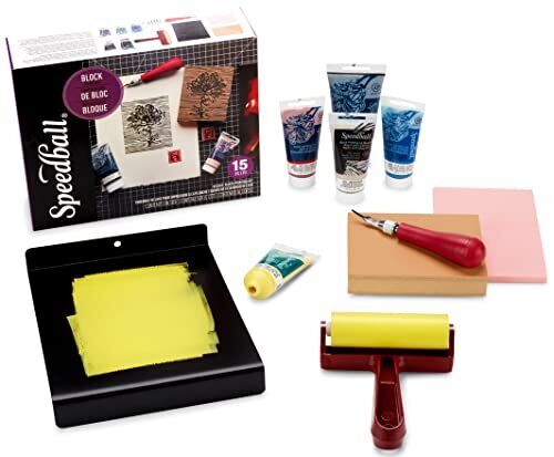 Deluxe Block Printing Kit - Includes Inks, Brayer, Bench Hook, Lino Handle