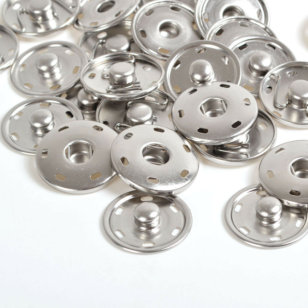 8/15/17/21/25/30mm Silver Metal Snaps Fastener Press Studs Sewing Sew On Buttons