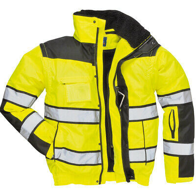 Portwest Uc466 Hivis Reflective Bomber Rain Jacket With Waterproof Taped Seams