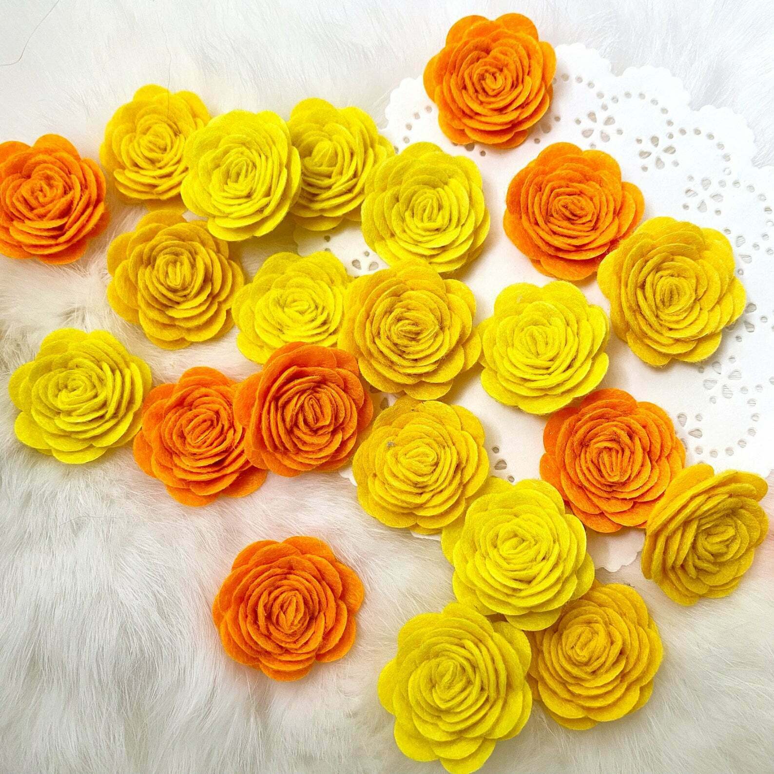 Yellow Felt Roses Wool Felt Flowers Autumn Craft Decor Embellishment Fabric Rose