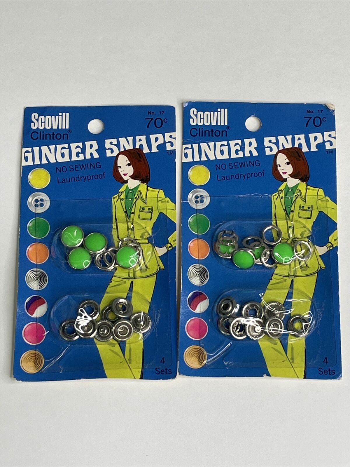 Scovill Ginger Snaps Neon Green Snap Fasteners Buttons Western Shirt Lot Of 2